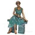 Outdoor garden decoration bronze metal crafts sleeping children and mom sits on the bench statues